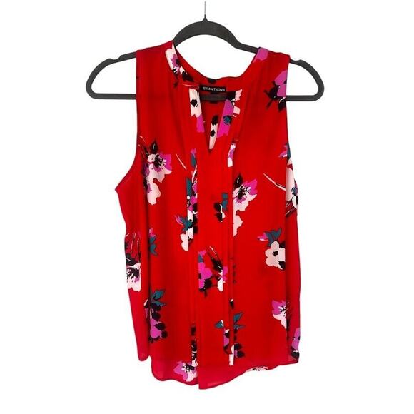41 Hawthorn Breyson Pleated Detail Sleeveless Blouse Top Size Medium Red Floral - Picture 1 of 5